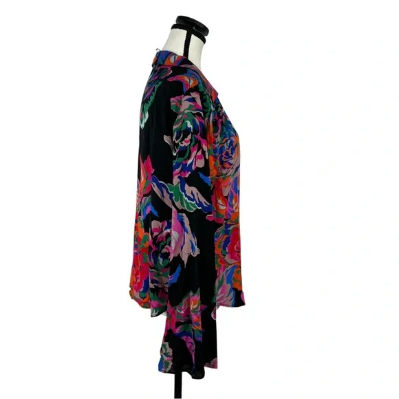 Zara Women’s L Bold Floral Print Long Sleeve Blouse 100% Viscose Artsy Boho Top - Picture 4 of 10